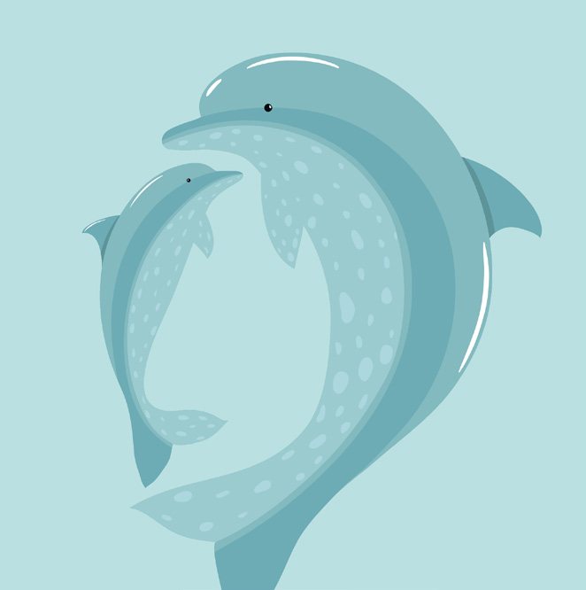 Illustration eines schwungvollen Delfins